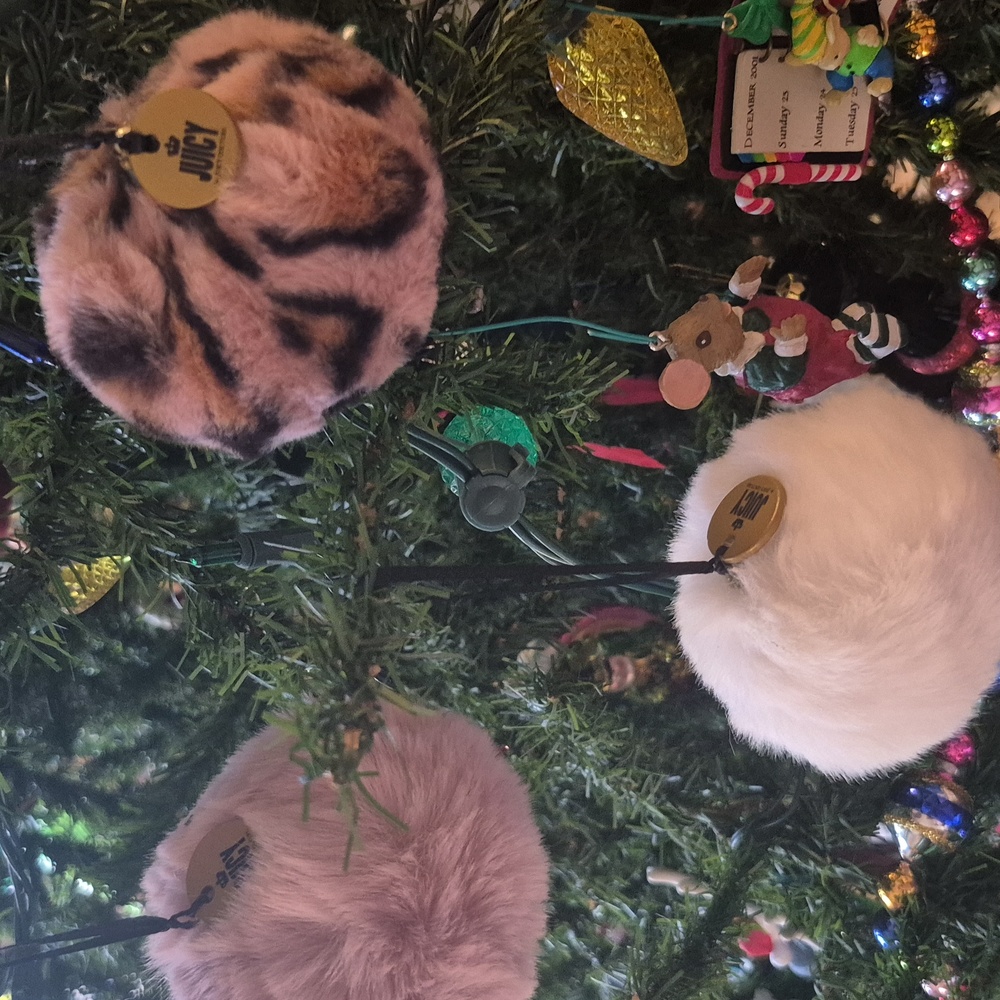 New In Original Box Juicy Couture Festive Pom Pom Ornament Trio - Multicolor